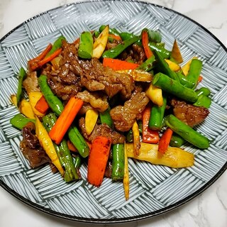 牛肉とインゲン豆と細竹の中華炒め